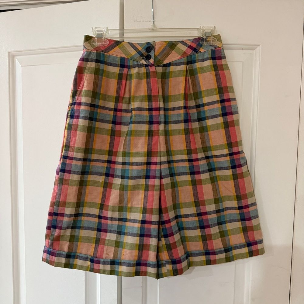 Vintage 90s Gant Plaid High Waist Pleated Trouser Shorts Cottagecore Academia